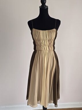 RARE Betsey Johnson New York VINTAGE 100% SILK Neutral Midi Dress